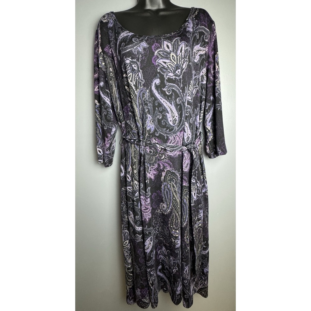 Vintage Blair A-line Dress Paisley Pattern Purple & Black XL Below The Knee